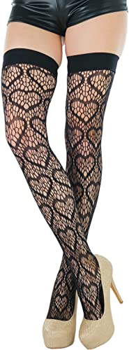 Image of ToBeInStyle Women's Cute Romantic Love Heart Print Thigh High Stockings
