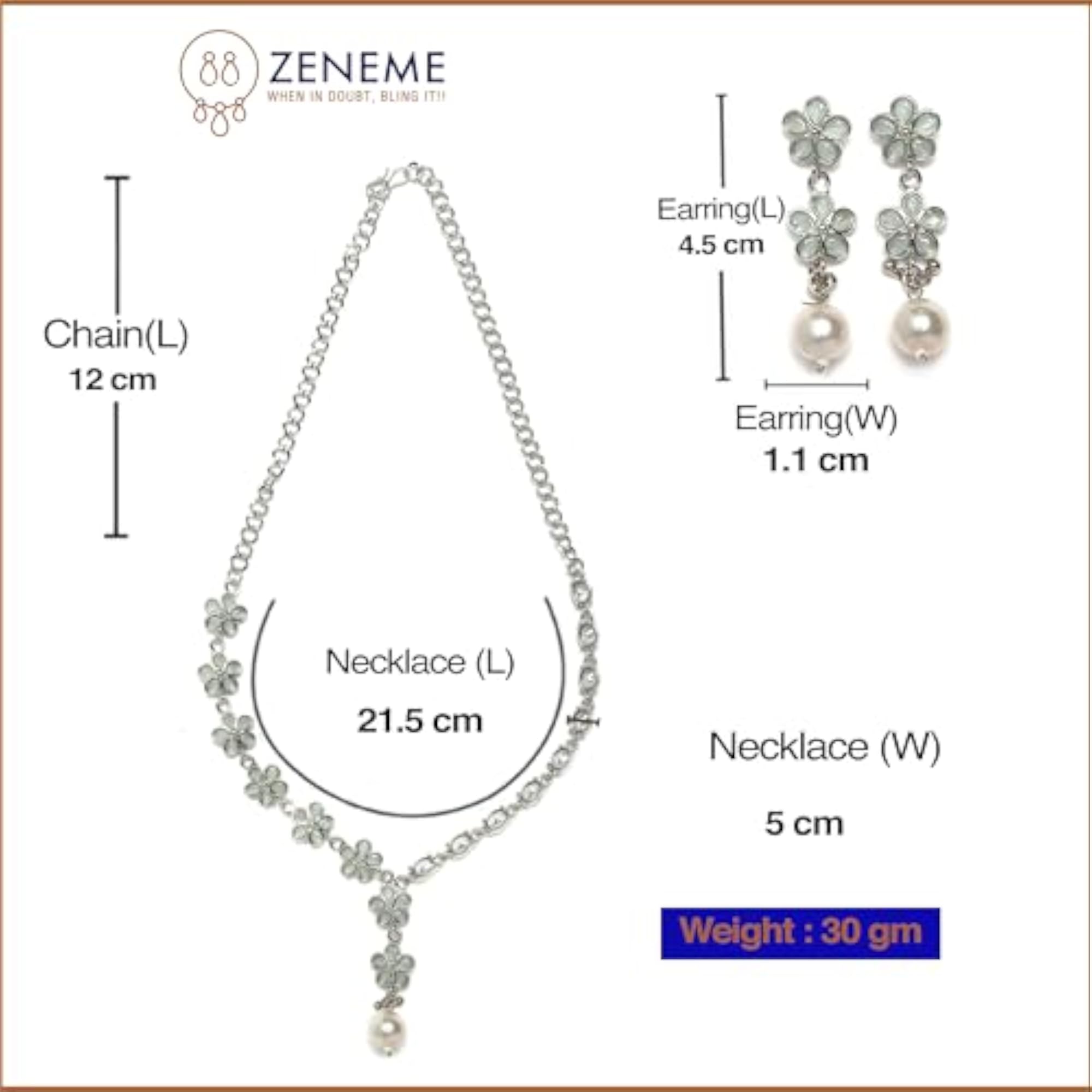 Oxidised Silver-Plated Flower American Diamond Necklace Earrings Set