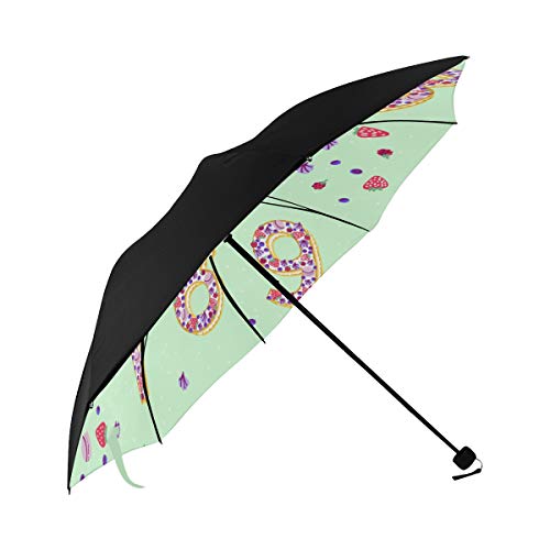 Umbrella Trendy Number Cookie Cakes Layered Cream Underside Printing Compact Travel Sun Umbrella Parasol Anti Uv Foldable Umbrellas With 95% Uv Protection For Women Men Lady Girl