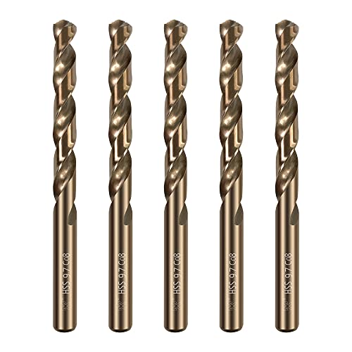 HUAZHICHUN 5PCS Size 9.7mm,M42 8% Cobalt,Titanium Drill bits,Metric Drill Set,HSS Drill Bit Set for Metal,Steel,Aluminum Alloy,Wood,Plastic