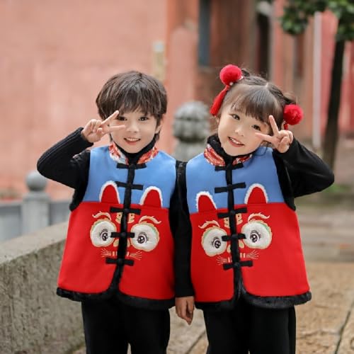 Quenny Children's Hanfu, Tang attire, boys' New Year's greetings, boys' treasures, New Year's vests, autumn and winter New Year clothes(red,90cm)3