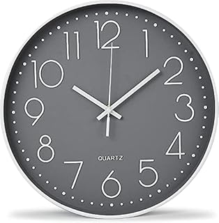 KZXXZH Wall Clock, Easy to Read & Silent Non-Ticking, Battery Operated, 12 Inch Quality Modern Decorative Round Quartz Clock for Living Room/ Kitchen/ Home/ Office/ School (Grey)
