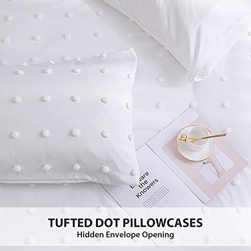 Luckybull Tufted Comforter Set 3 Pieces Queen Size Bedding Set ( 1 Jacquard Lightweight Comforter With 2 Pillowcases), Chenille Dots Soft All Season Down Alternative Comforter Set For Bedding, White #TOP5