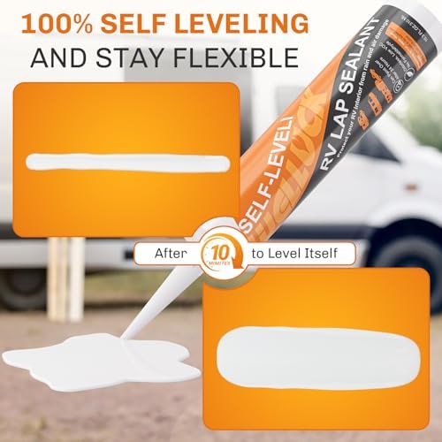 WELLUCK 4PC Self Leveling RV Roof Sealant Lap for RV Roofs, White Flexible Repair Caulking Rubber Epdm Sealant for Camper Motorhomes Trailers, Secure Odorless Waterproof & UV All Weather Adhesive - 3