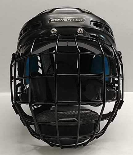 PowerTek v3.0 TEK Ice Hockey Player Helmet with Cage, Adjustable (Black, Junior X-Small)