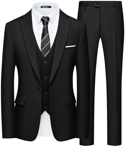 WULFUL Mens Slim Fit Suit One Button 3-Piece Blazer Dress Business Wedding Party Jacket Vest & Pant
