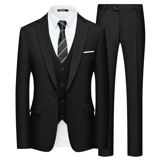 WULFUL Terno masculino slim fit com um botão, blazer de 3 peças, colete e calça para festa de casamento de negócios, Preto brilhante, M