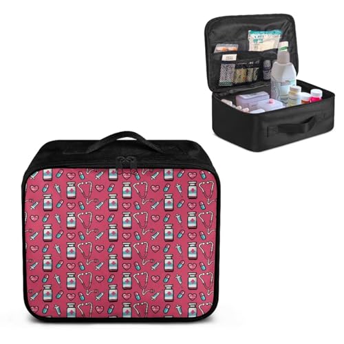 Image of Gomyblomy Travel First Aid Bag Empty for Home Nursing Accrssories Print Medicine Bag Large Capacity Emergency Kit Portable Medical Storage Pouch for First Aid Supplies, Hot Pink