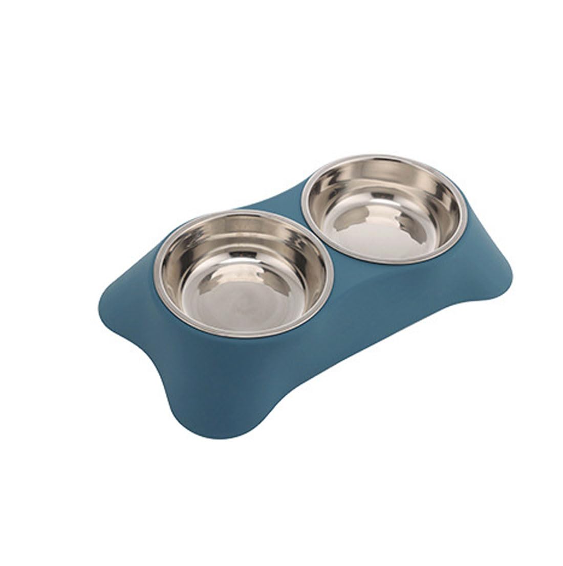 Double Dog Cat Bowls Double Dog Water and Food Bowls Stainless Steel Bowls with Non-Slip Mats for Puppy Small Dogs Cats and Pet etc (Dark Blue, Small)