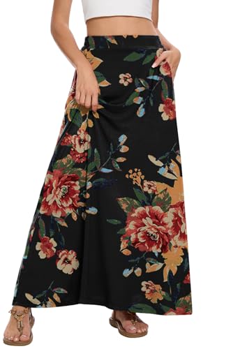 Image of Womens Maxi A-line Long Skirt Casual 2026 Elastic High Waist Flowy Skirts with Pockets