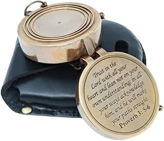 NEO WORLD OF NAUTICAL Engraved Brass Compass with Leather Case,Unique Gift Idea for Loved Ones, Antique Pocket Compass for Camping