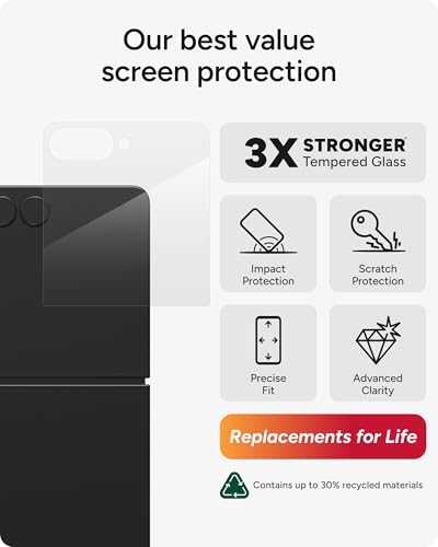 Image of ZAGG Glass+ Samsung Galaxy Z Flip7 Screen Protector (Front Screen Only) - 3x Stronger, Scratch-Resistant, Smudge-Resistant, Fingerprint Scanner Compatible, InvisibleShield, Easy Installation
