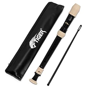 TIGER REC4-BK Three-Piece Soprano Descant Recorder – English Baroque Fingering – Black and Ivory