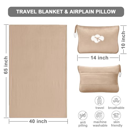 Image of Fleece Blanket 40 inchx65 inch for Travel with Portable Storage Bag (Brown)