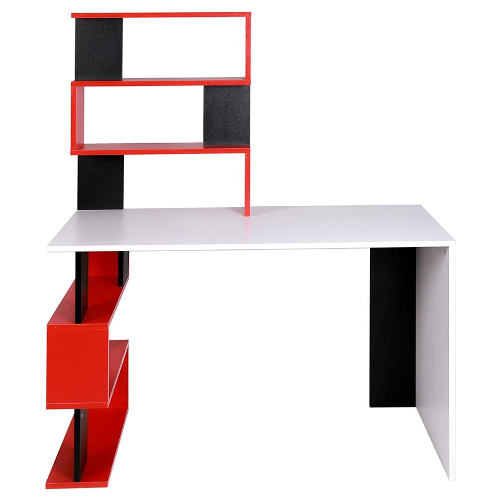 BAKAJI Scrivania con Doppia Libreria 7 Ripiani Tavolo da Lavoro Porta Pc Computer Struttura e Piano in Legno MDF Arredamento Casa Ufficio Cameretta Design Moderno 120 x 60 x 148 cm (Red)