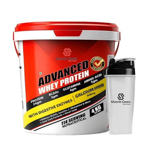 Image of Muscle Gears Advance Whey Protein Powder 10LBS for Men & Women | 24g Protein | Muscle Growth & Recovery | Gym Supplement | Chocolate | Shaker Bottle Free - 4KG Pack 1