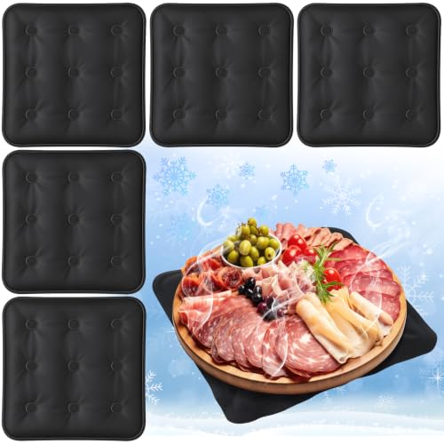 Image of LemonRoad 6 Pcs Cooling Mat for Food Buffet Table, 9 x 9 Inches Reusable Freezable Ice Mat Cooling Pads Chilled Serving Tray Charcuterie Cold Platter for Cheese, Veggie, Party, Picnic(Square,Black)