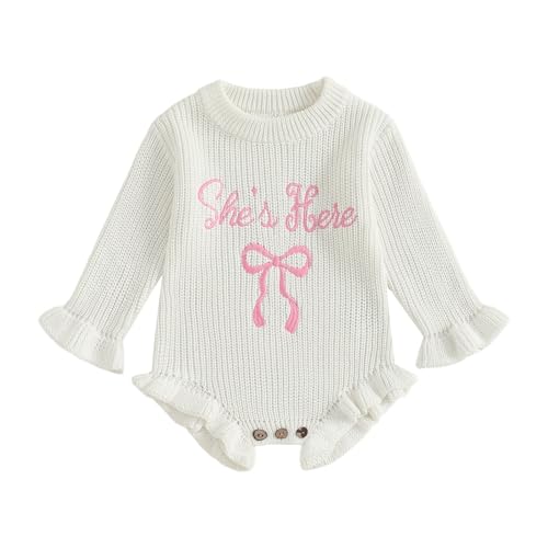 Baby Girl Fall Winter Clothes Newborn Little Sister Bow Embroidery Knit Sweater Romper Warm Casual Onesie Outfit