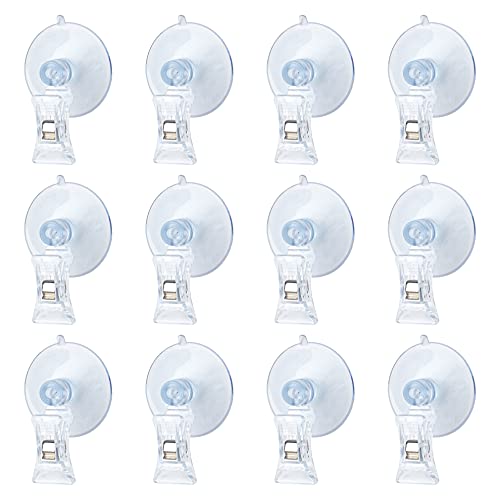 Azure Zone, 12 Pack of Suction Cup Clip Plastic Suction Cup Clamp Holder Clear Business Card Holder for Home Office Accessories
