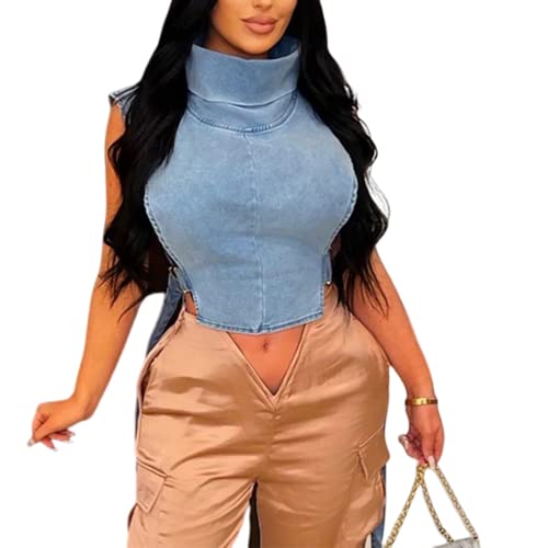 Women 2023 Summer Fashion Causal Distressed Denim Vest Lace Up Crop Tops Relax Fit Light Jean Vest Jacket2