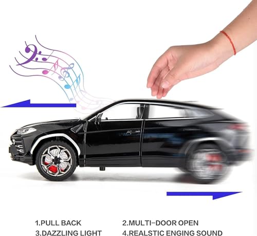 Image of DEOXY 1:24 Lamborghini Urus Car Model, Diecast Pull Back Car Toy car, Doors Open, Light and Sound, Boys Toys Kids Adults Gifts Black