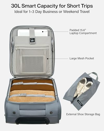 Image of Hanke Underseat Carry On Luggage with Wheels, 17 Inch Rolling Bag, Grey