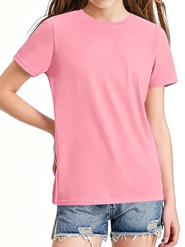 Image of HOTIAN Girls T Shirts 100% Cotton Short Sleeve Tops Kids Summer Casual Crewneck Basic Tees 3-14 Years