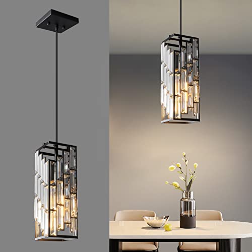 Image of Black Pendant Lighting Modern Pendant Light, Mini Crystal Chandeliers,Adjustable Pendant Light Fixture for Kitchen Island Dinning Room Bedroom (1 Pack)