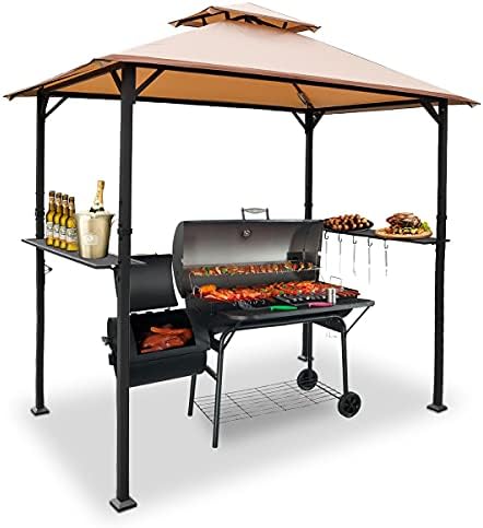 Warmally 8'x5' Grill Gazebo BBQ Patio Shelter Canopy for Outdoor Barbecue Waterproof Windproof Tent with 2 LED Lights(Beige)