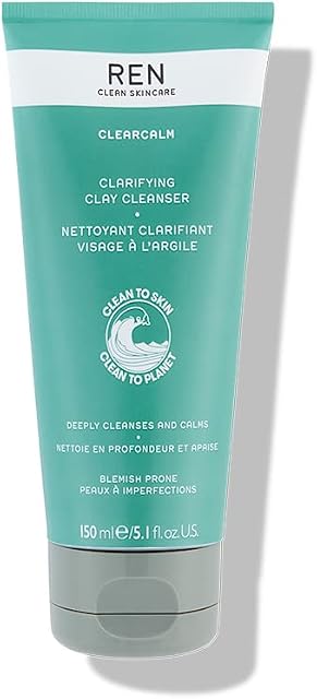 REN Clean Skincare Clearcalm Clarifying Clay Cleanser, Cleanse, Calm and Comfort Breakout-Prone Skin, With Kaolin Clay & Willow Bark, 150 ml