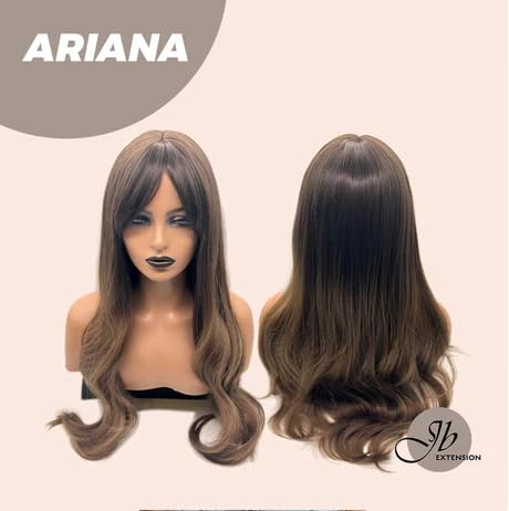 Miniatura 7 de Ariana - Peluca larga y rizada con flequillo en capas, color marrón natural, sin pegamento, pelucas de cabello largo para mujer, pelucas sintéticas