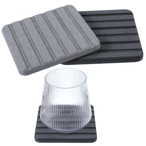 2Pcs Absorbent Diatomite Coasters with Rectangle Grooved Design, Water Absorbent Quick-Dry Cup Mats in Dark Grey & Light Grey, Water Absorbing Coaster for Desk, Kitchen & Home Decor (3.93x3.93 Inch)