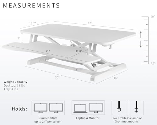 Image of VIVO 42 inch Desk Converter, K Series, Height Adjustable Sit to Stand Riser, Dual Monitor and Laptop Workstation with Wide Keyboard Tray, White, DESK-V042KW