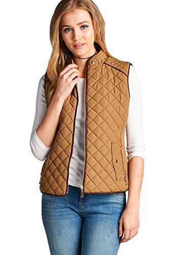 Active USA Quilted Padding Vest with Suede Piping Details Sizes from S to 3XL (Camel-Small)