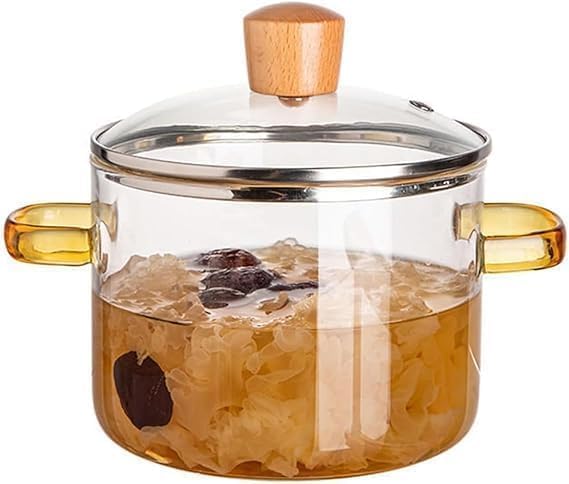 GlassGaze Glass Saucepan with Cover,1.5L Heat-Resistant Glass Stovetop Pot and Pan with Lid,The Handmade Glass Cookware Set Cooktop Safe for Pasta Noodle,Soup,Milk,(1500 Ml),Polished(Multi Color)