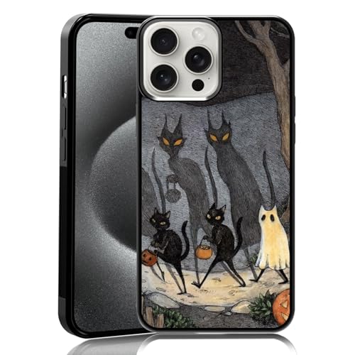 Coque iPhone 15 Pro Max vintage Halloween chat noir antichoc et design funky