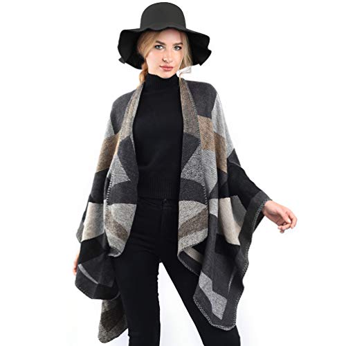 VBG VBIGER Women Winter Scarf Wrap Reversible Oversized Poncho Cape Cardigan Knitted Coat - Thumbnail 3