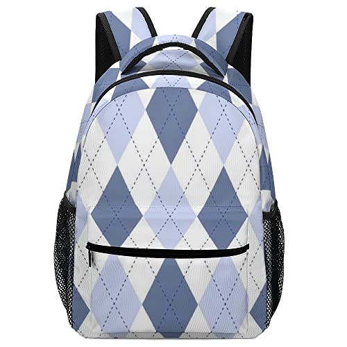 Rucksäcke, Computer-Büchertasche, 16,5 Zoll, großes Fassungsvermögen, blaues Argyle-Karomuster, für Schule, Studenten, Geschäftsreisen, lässig, Wandern, Tagesrucksack