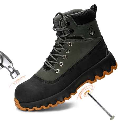 Image of Mens Work Boots Composite Toe Boots for Men Genuine Leather Rubber Sole No Slip Waterproof Shoes Industrial & Construction Safety Boots