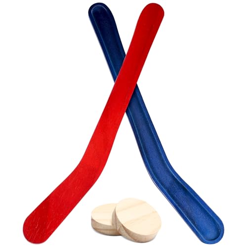 Soulchen 2 Sets Replacement Hockey Sticks and Pucks for Classic Wooden Tabletop Games Hockey Game Slap Shot Extra Accessories for Family Adults Kids Children (Red,Blue)