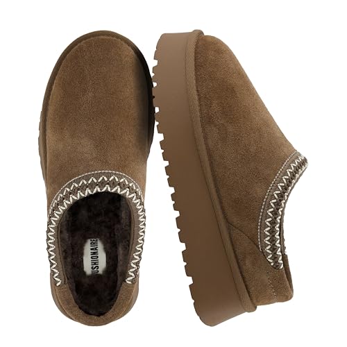 Image of CUSHIONAIRE Kabuki Platform Boots Genuine Suede Fuzzy Mule Slippers for Women with Memory Foam | Indoor /Outdoor Womens Slippers | Wide Widths Available