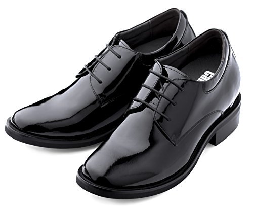 Calden Men's Invisible Height Increasing Elevator Shoes - Black Patent Leather Lace-up Lightweight Formal Tuxedo Oxfords - 4 Inches Taller - K595101 - Size 9 D(M) US3