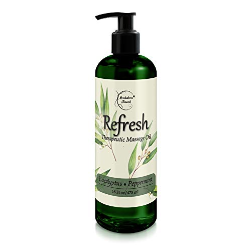 Refresh Massage Oil with Eucalyptus & Peppermint Essential Oils - Great for Massage Therapy. Stress Relief & All Natural Muscle Relaxer. Ideal for Full Body Massage  Nut Free Formula 16oz