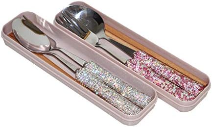 Miniatura 3 de Bestbling Juego de utensilios culinarios deslumbrantes con diamantes de imitación brillantes para oficina, almuerzo y viajes (2, rosa)