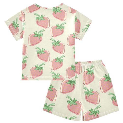 Strawberry Cute Pink Cartoon Pattern Summer Cute Pajama Sets, Short Sets for Daily Wears and Sleep Wears2