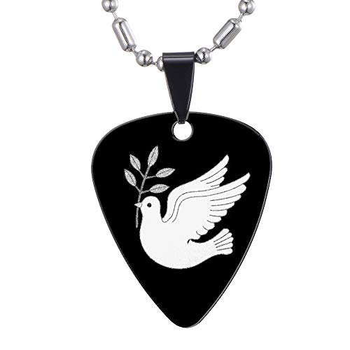 Holy Spirit Dove With Olive Branch Guitar Picks Necklace - Stainless Steel - Guitar Player Gift - Catholic Christian Gifts