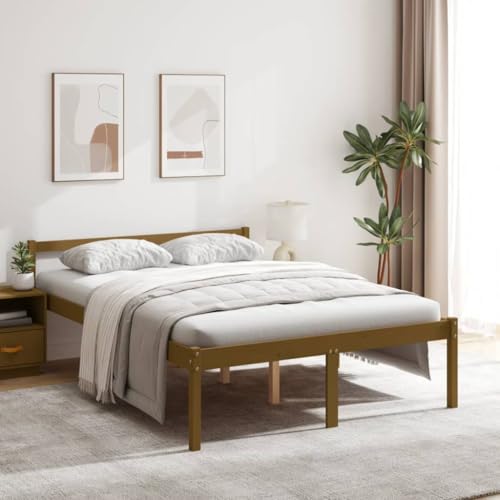 Somier Clásico Camas Individuales Fácil de Montar Cama Personas Mayores Madera Maciza Pino marrón Miel 140x200 cmAdecuado para dormitorios, dormitorios, Pisos