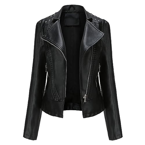 Veste en cuir rivets pour femmes en simili souple et confortable
