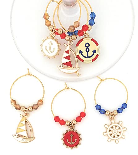 Nautical Wine Charms For Memorial Day Wine Charms And Independence Day Wine Charms - Glass Tag Identifiers, Nautical Party Supply Glass Markers - Anchor, Boat - 6 Wine Charms #TOP3