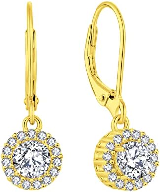 JO WISDOM Women Halo Earrings,925 Sterling Silver Leverback Dangle & Drop Earrings with 5MM 3A Cubic Zirconia